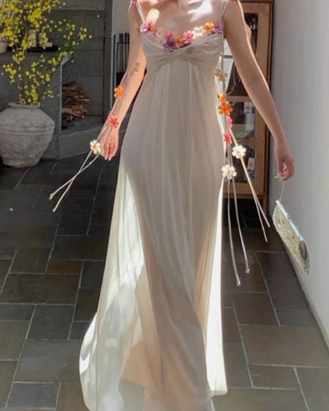 style three-dimensional flower design suspender dress HZ1024
