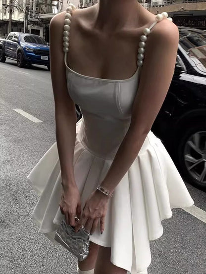 Sweet White Square Neck A-Line Satin Short Birthday Dress Cocktail Party Dress ED03081