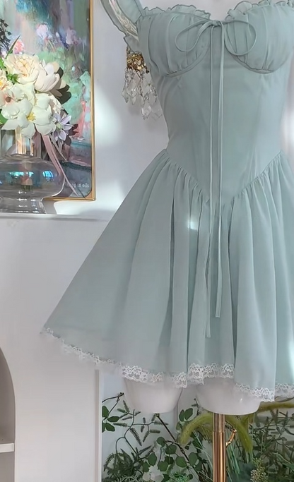 Sweet Green A-Line Chiffon Lace Short Birthday Party Dress ED03084