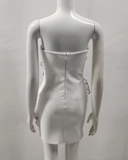 White Strapless Birthday Dresses Sheath Satin White Short Formal Dresses Fashion Party Dresses HZ1024