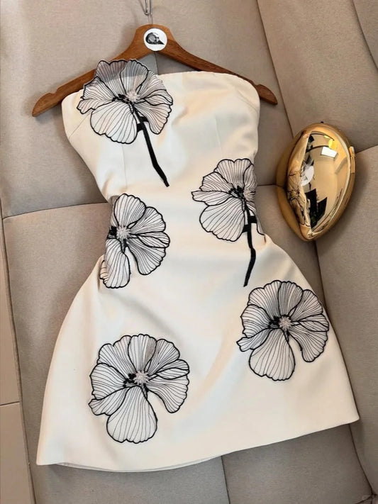 White Strapless Birthday Dresses Sheath Satin White Short Formal Dresses Fashion Party Dresses HZ1024