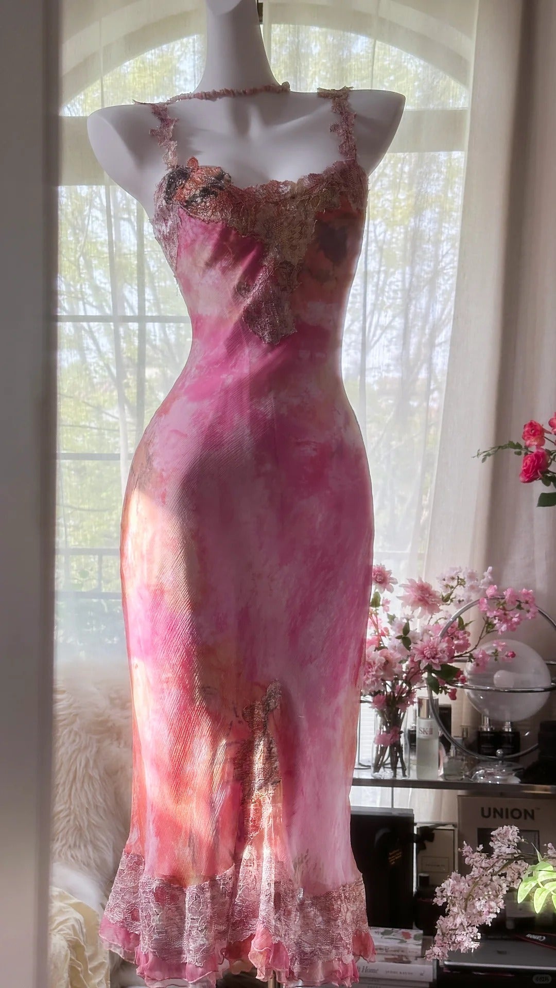 Elegant Pink Square Neck Sheath Lace Chiffon Short Vintage Prom Dresses ED03102
