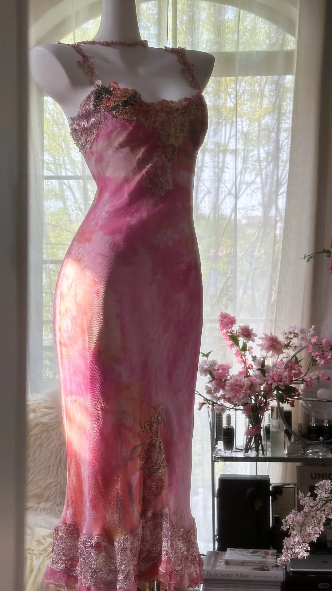 Elegant Pink Square Neck Sheath Lace Chiffon Short Vintage Prom Dresses ED03102
