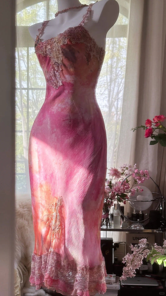 Elegant Pink Square Neck Sheath Lace Chiffon Short Vintage Prom Dresses ED03102