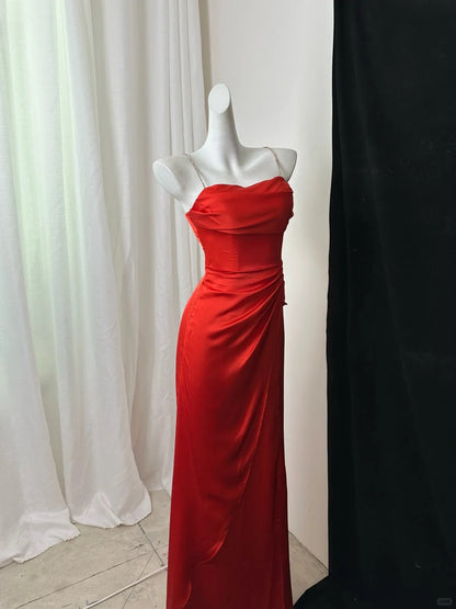 Green Spaghetti Straps A-Line Satin Long Prom Dresses Formal Evening Dresses HZ1024