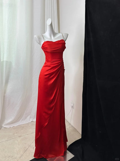 Elegant Green Spaghetti Straps A-Line Satin Long Prom Dresses Formal Evening Dresses ED03106
