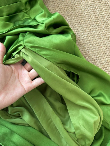Green Spaghetti Straps A-Line Satin Long Prom Dresses Formal Evening Dresses HZ1024