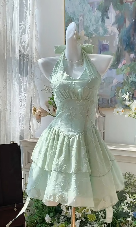 Green Halter A-Line Short Party Dress for Birthday & Cocktail Party HZ1024