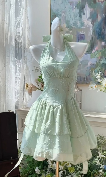 Green Halter A-Line Short Party Dress for Birthday & Cocktail Party HZ1024