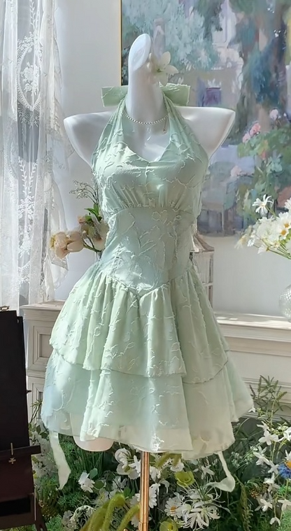 Green Halter A-Line Short Party Dress for Birthday & Cocktail Party HZ1024