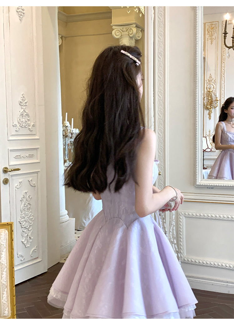 Purple Square Neck A-Line Tulle Short Evening Dress for Birthday Cute Homecoming Dress HZ1024