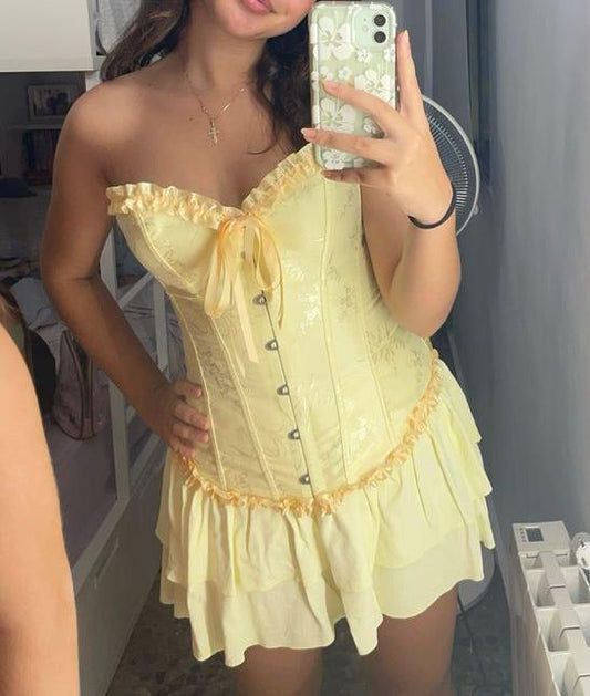 Yellow Strapless Bodycon Chiffon Satin Short Party Dress Fashion Homecoming Dress HZ1024