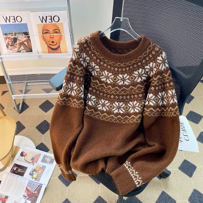 Fair Isle Crew Neck Long Sleeve Sweater HZ1024