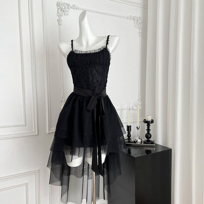 Pink Spaghetti Straps A-Line Tulle Lace Short Birthday Dress Outdoor Party Outfit HZ1024