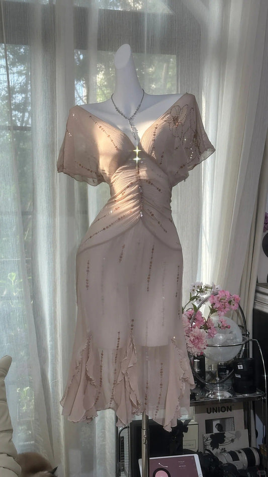 Elegant V-neck Short Sleeve Chiffon Short Dress ED03138