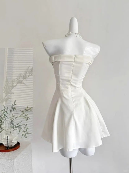 White Strapless A-Line Short Birthday Dress Elegant Party Dress HZ1024