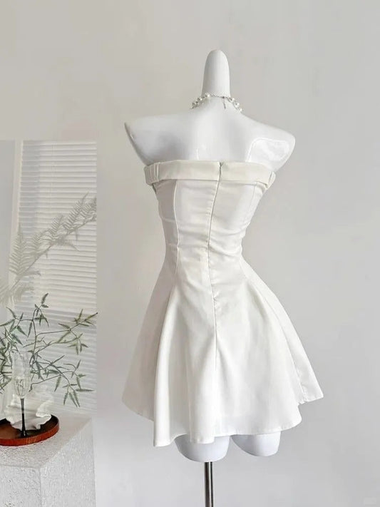 White Strapless A-Line Short Birthday Dress Elegant Party Dress HZ1024