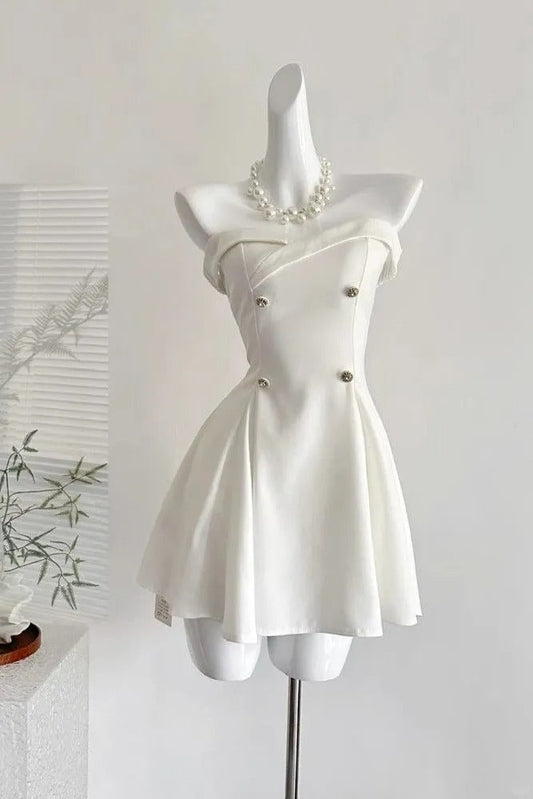 White Strapless A-Line Short Birthday Dress Elegant Party Dress HZ1024