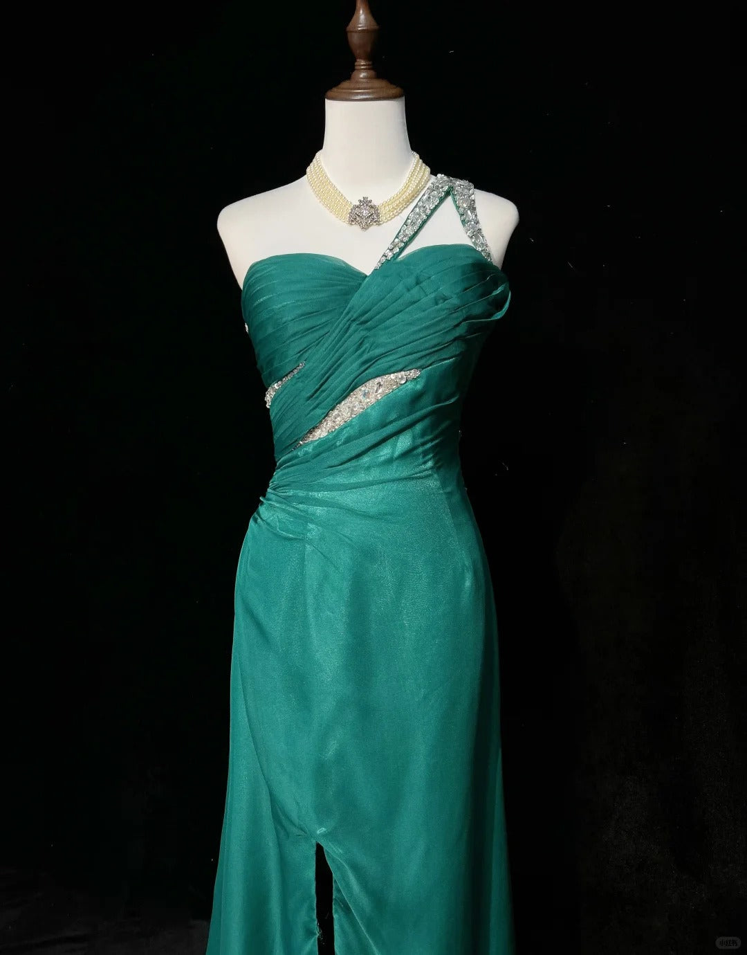 Glamour Green One Shoulder Sheath Tulle Long Prom Dresses Elegant Evening Gowns ED03187