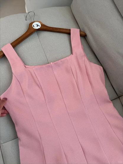 Pink Square Neck A-Line Short Birthday Dress Outdoor Party Outfit HZ1024