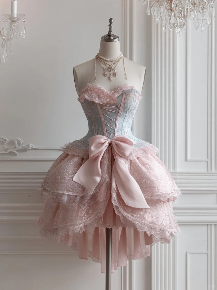 Stunning Pink Sweetheart Tulle Lace Lolita Short Evening Dress Sweet Homecoming Dress ED03198