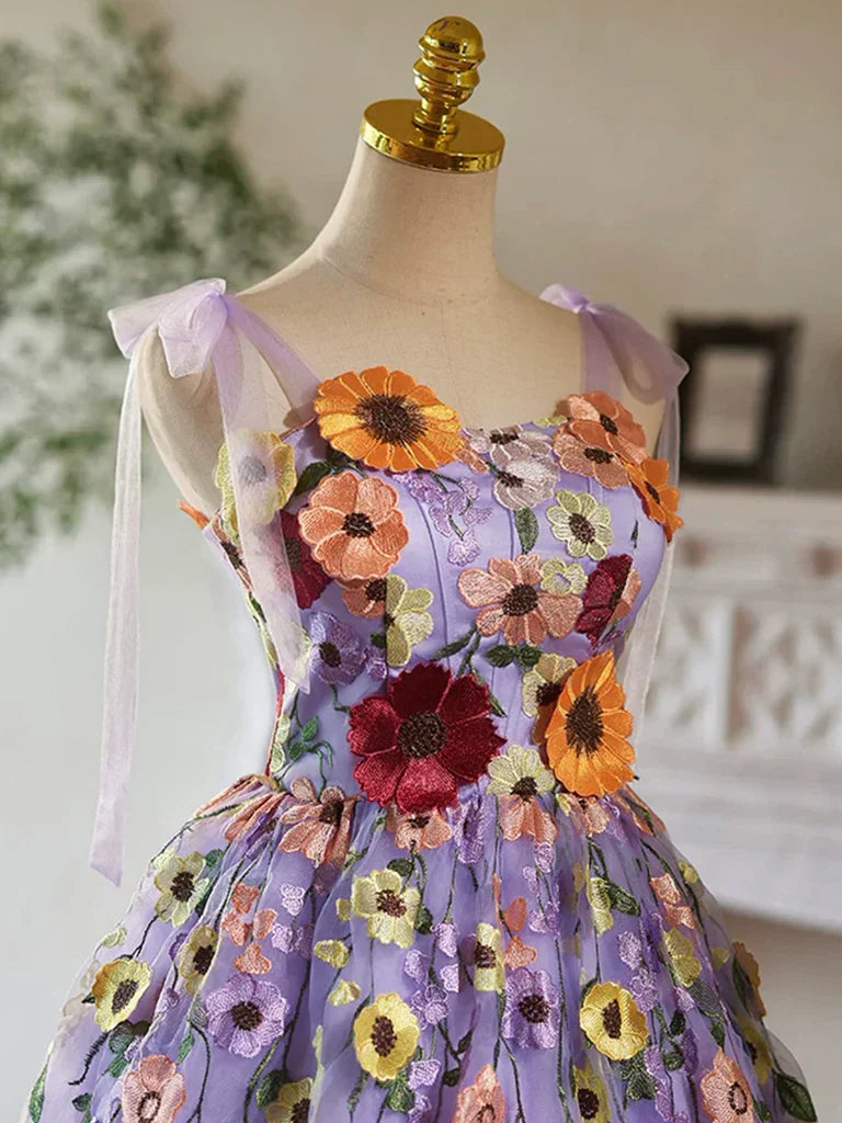 Tulle Lace Short Prom Dress, Purple Homecoming Dress HZ1024