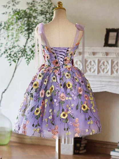 Tulle Lace Short Prom Dress, Purple Homecoming Dress HZ1024