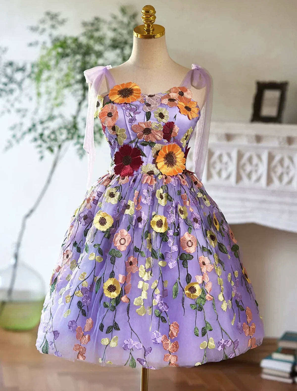 Tulle Lace Short Prom Dress, Purple Homecoming Dress HZ1024