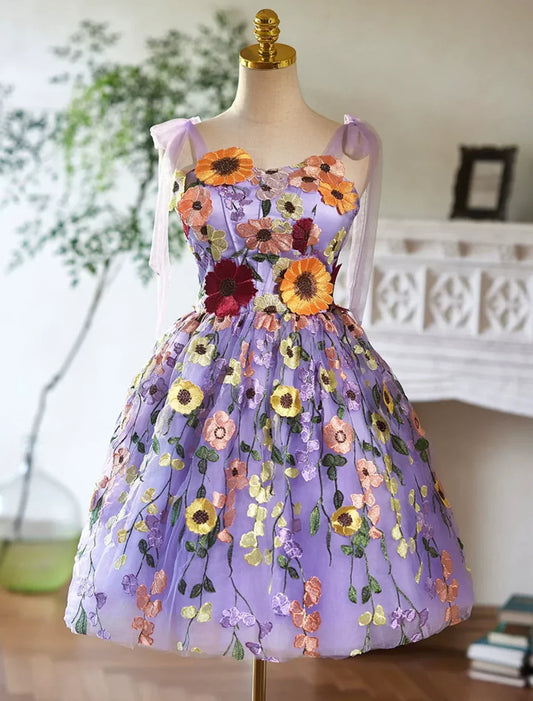 Tulle Lace Short Prom Dress, Purple Homecoming Dress HZ1024
