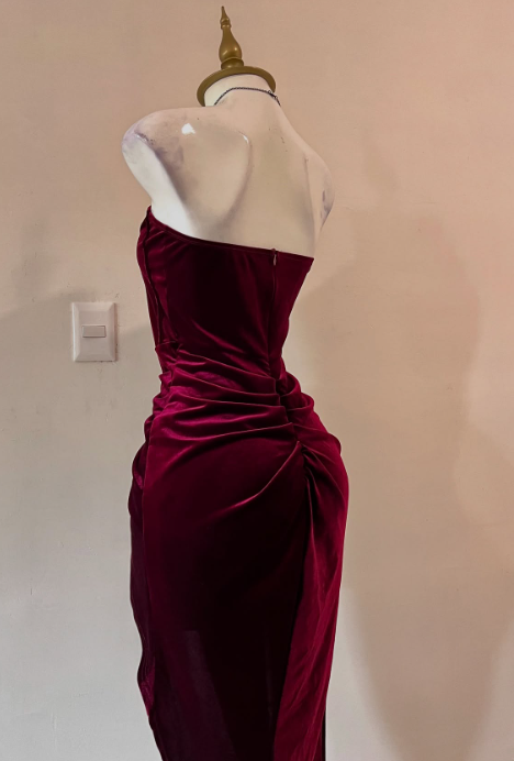 Elegant Burgundy Strapless Party Dress Bodycon Satin Short Evening Gowns Sexy Birthday Dresses ED03209