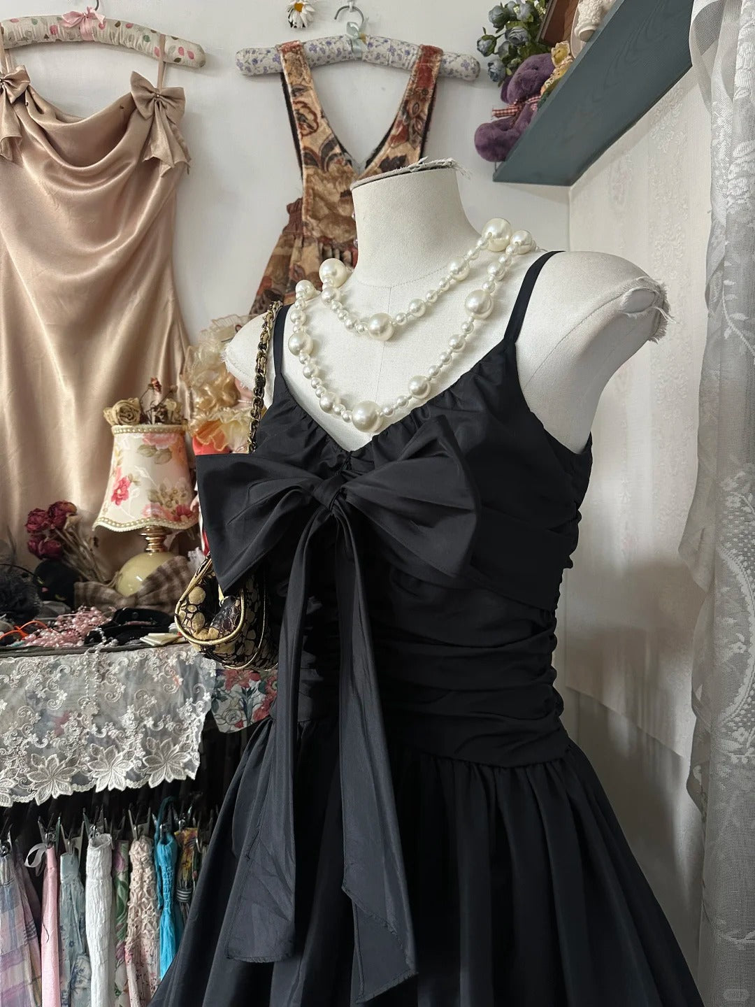 Black Spaghetti Straps A-Line Taffeta Short Prom Dresses Vintage Evening Gowns HZ1024