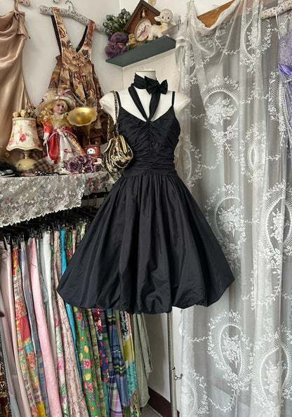 Black Spaghetti Straps A-Line Taffeta Short Prom Dresses Vintage Evening Gowns HZ1024