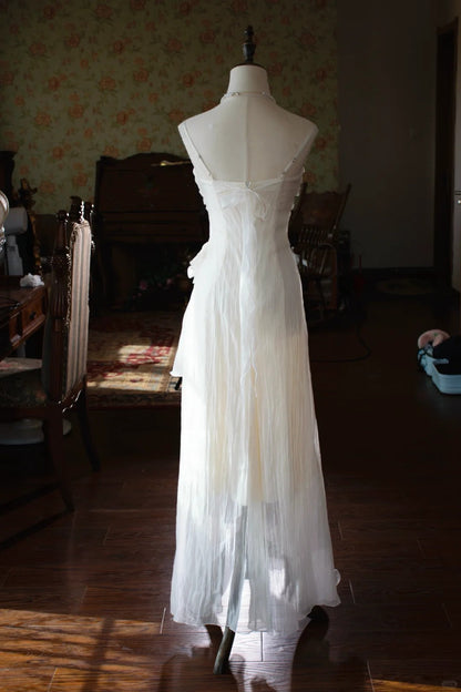 Sweet Spaghetti Strap Off-White Sheath Chiffon Long Prom Dresses, Elegant Birthday Party Dresses ED03223