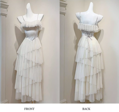 Apricot Spaghetti Straps A-Line Layered Tulle Long Prom Dresses, Sweet 16 Dress HZ1024