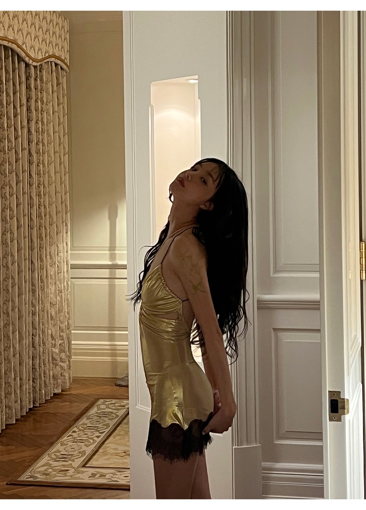 Gold Halter Neck Bodycon Satin Lace Short Outdoor Party Dress Fashion Homecoming Dress HZ1024