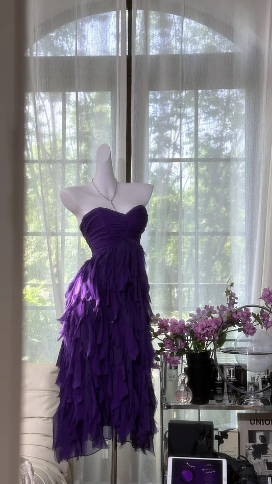 Glamour Purple Sweetheart Neck Sheath Chiffon Short Prom Dresses Sweet Birthday Party Dress ED03246