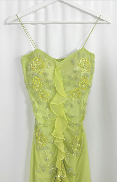 Green Sheath Spaghetti Straps Chiffon Long Prom Dresses with Beading Elegant Evening Dress HZ1024