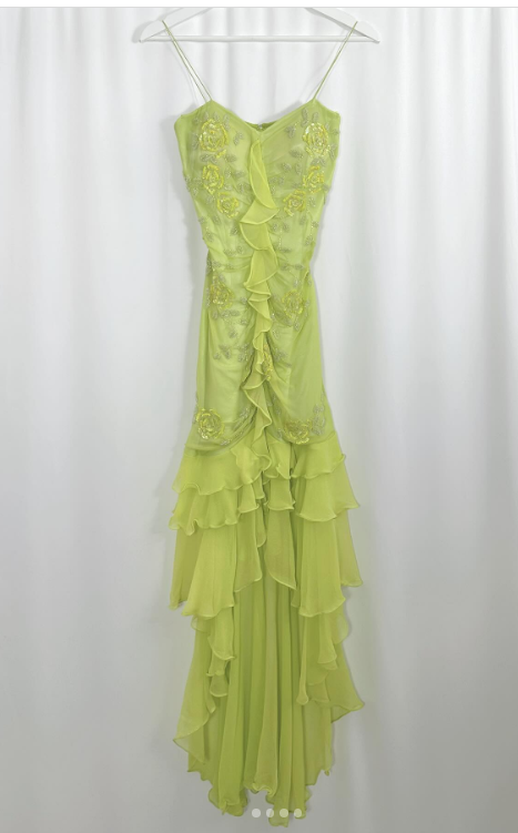 Green Sheath Spaghetti Straps Chiffon Long Prom Dresses with Beading Elegant Evening Dress HZ1024