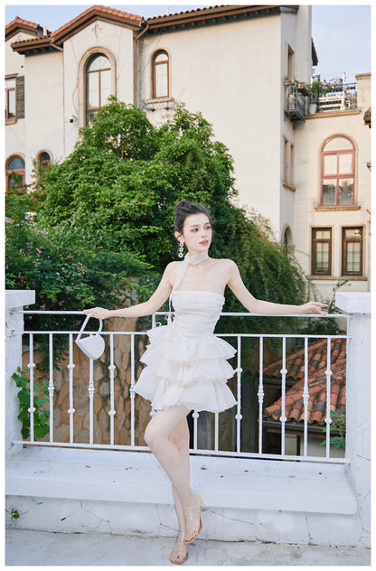 White A-Line Strapless Chiffon Short Homecoming Dress Sweet 16 HZ1024