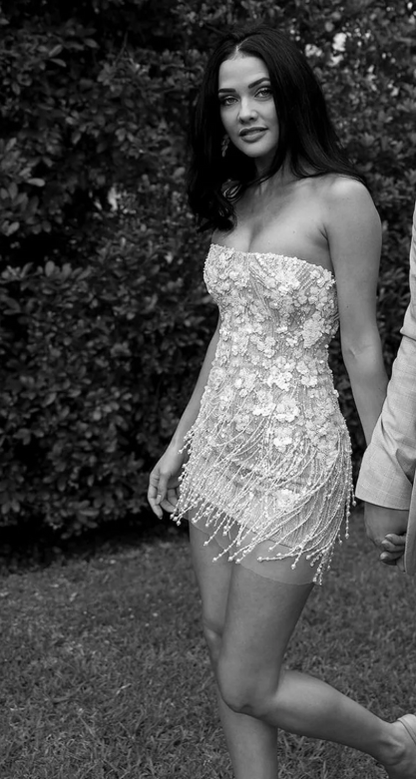 Bodycon Strapless Beaded Short Outdoor Party Dress Fashion Wedding Dress HZ1024