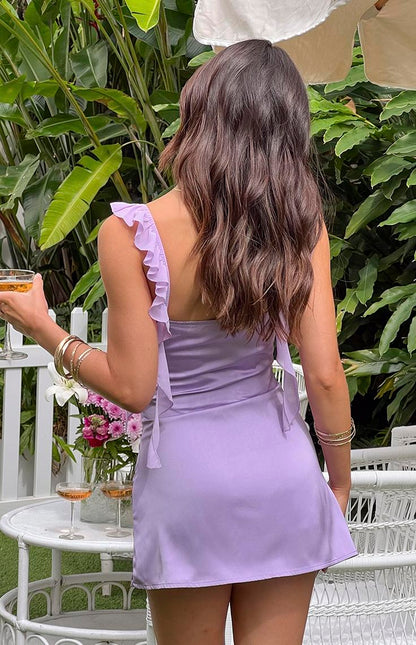 Fashion Purple Sheath V Neck Satin Short Party Dress Homecoming Dress ED03283