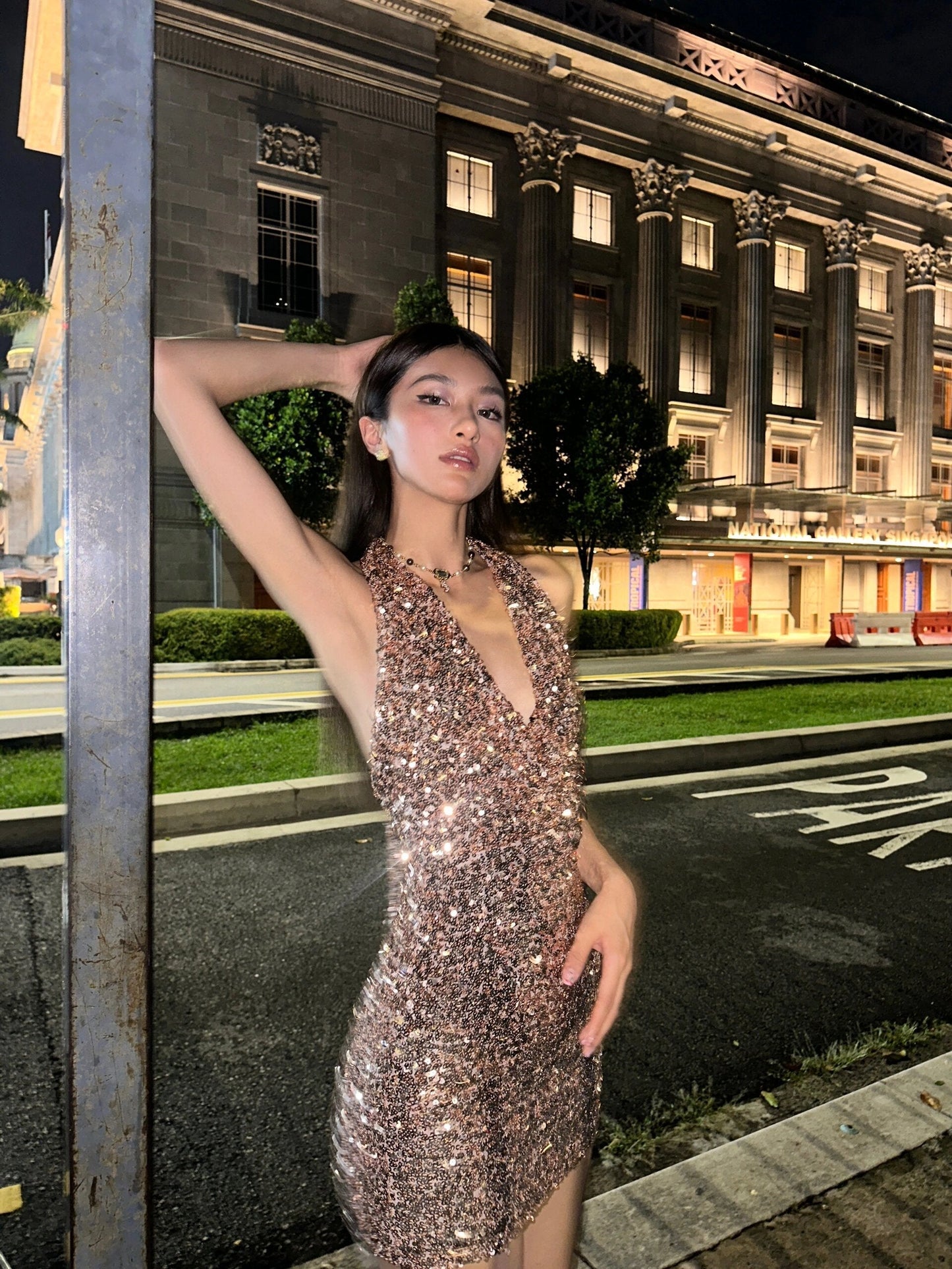 Halter Sheath Sequin Short Evening Gowns, Champagne Gorgeous Homecoming Dress HZ1024