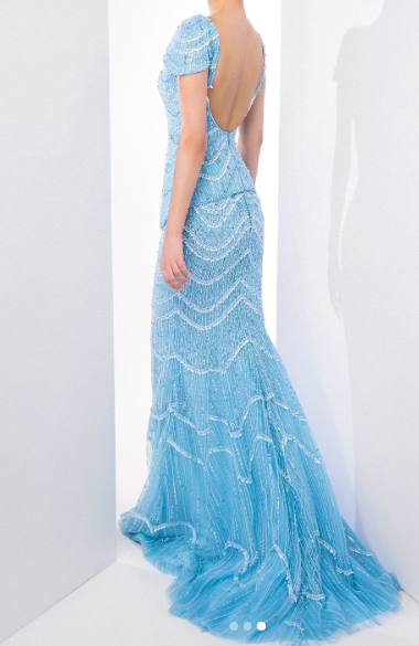 Blue Sheath Beaded Long Evening Gowns, V-Neck Prom Dresses HZ1024