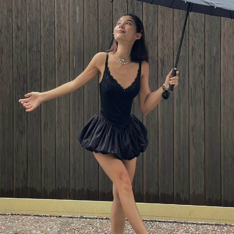 Black Lace A-Line Satin V-Neck Fashion Birthday Short Dress HZ1024