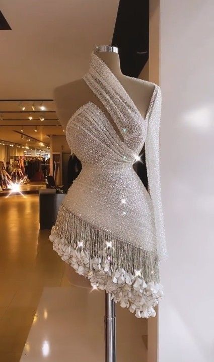 White Asymmetric Neckline Bodycon Lace Beading Short Evening Dress Sexy Homecoming Dress With Tassels HZ1024
