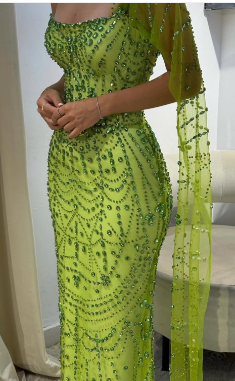Green Sheath Strapless Satin Long Prom Dresses, Rhinestone Formal Evening Dresses HZ1024