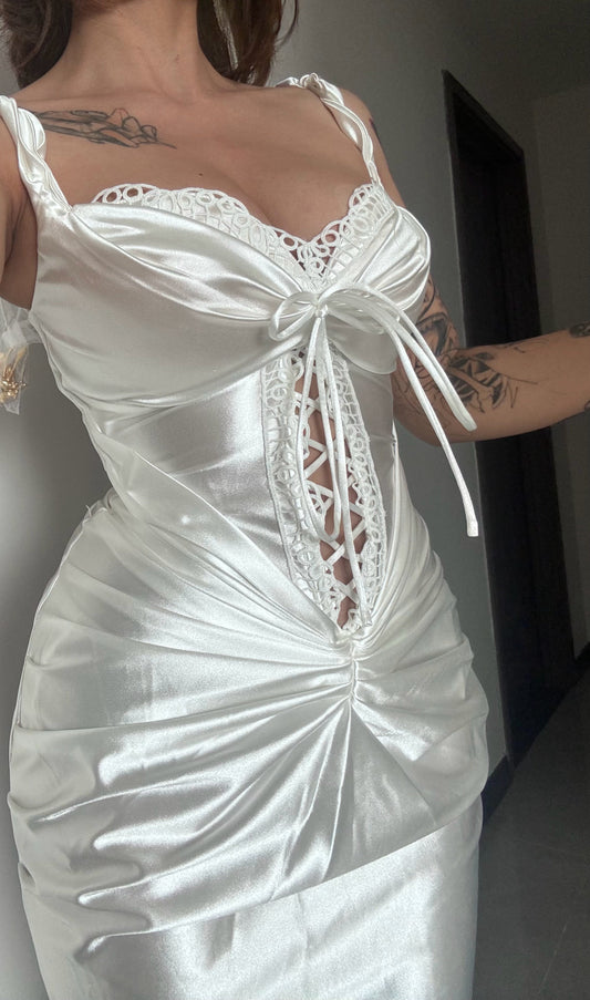 Classic White Sheath Sweetheart Satin Prom Dresses, Elegant Formal Evening Dresses ED03314