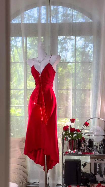 Glamour Red V-neck Sheath Chiffon Short Party Dress, Retro Prom Dresses ED03338