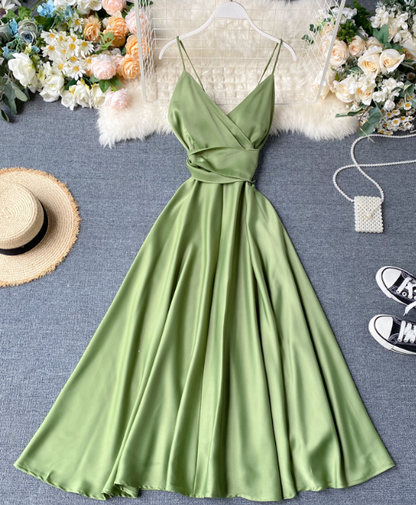 V-neck Green Formal Dresses Backless High Waist Party Dresses ED0333
