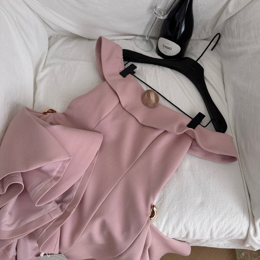 Elegant Off Shoulder A-Line Short Outdoor Party Dress, Pink Sweet 16 Dress ED03357